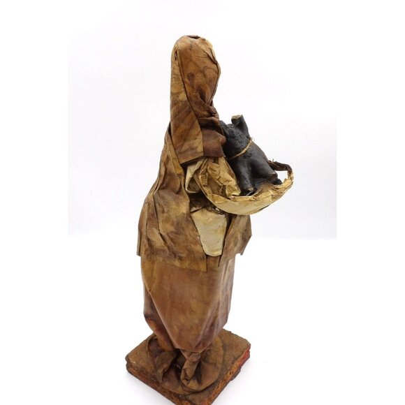 Viejita papel mache Old Woman in Paper Mache holding Pig  12"x3½" x3½" Mexico - Picture 3 of 5
